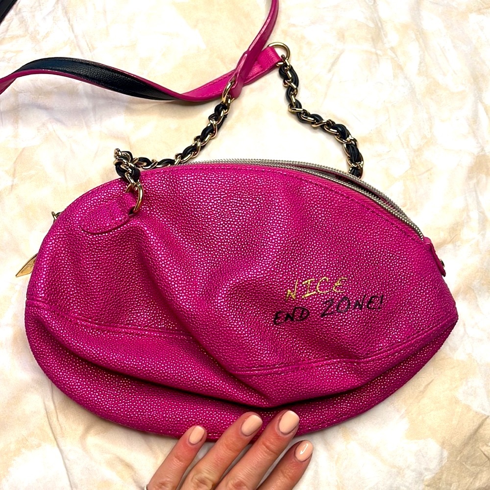 Betsey Johnson Metallic Pink Kitsch Football Purse - Picture 5 of 6